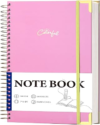 Yoment B5 Spiral Notebook, Hardcover, College Ruled, 200 Pages, 100 GSM | Inner pockets, elastic closure, gold corner guards, lays flat for note taking, work, school meetings and Women Men Pink