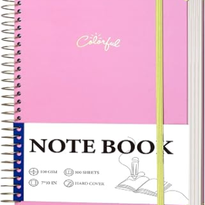 Yoment B5 Spiral Notebook, Hardcover, College Ruled, 200 Pages, 100 GSM | Inner pockets, elastic closure, gold corner guards, lays flat for note taking, work, school meetings and Women Men Pink