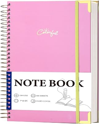Yoment B5 Spiral Notebook, Hardcover, College Ruled, 200 Pages, 100 GSM | Inner pockets, elastic closure, gold corner guards, lays flat for note taking, work, school meetings and Women Men Pink