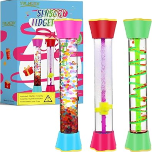 Sensory Fidget Tubes – Calming Toys for Kids- Sensory Tube with Glitter Bottle, Gravity Spinner, Bubble Drop Spiral – Fidget Toys for Classroom, Desk Decor, Stocking Stuffers ( 3 Pack )