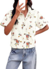 TANKANEO Polka Dot Button Down Denim Shirt