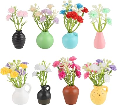 Cute Mini Vase Magnets for Fridge, Refrigerator Magnets Decorative - 8 Pcs Small Resin Vases with Artificial Flowers, Kitchen Decor Office Locker Whiteboard Gifts