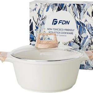FDN Titanium Ceramic Cooking Pot with Lid, Pfos & Pfoa Free Nonstick Stock Pot, Large Soup Pot, Big Pots for Cooking, Multipurpose Cookware, Ollas Antiadherentes Para Cocinar, Cacerolas, White