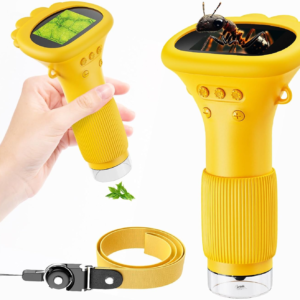 1000X Kids Microscope Handheld Camera, 2” Screen Wonder Quest Microscope Camera for Kids, Educational Magnifying Glass Toy, Christmas Birthday Gifts for Age 3 4 5 6 7 8 9 10 11 12 Girls Boys – Yellow