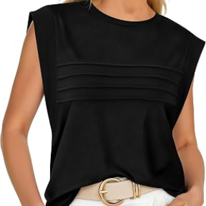 Cap Sleeve Tops for Women with Pleated Design – Sleeveless Top for Women Modest T Shirts for Women Business Casual