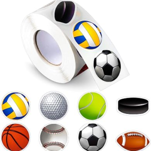 Outus 800 Pcs Sports Stickers Waterproof Sports Ball Sticker Labels Roll 1.38” Basketball Baseball Soccer Football Tennis Golf Puck Volleyball Decorative Decals for Birthday Themed Party