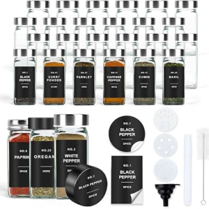 OMOZUN 24Pcs Spice Jars with Stainless Steel Lids