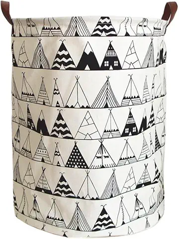 Nictemaw Large Storage Basket, Folding Laundry Hamper Canvas Laundry Basket with Waterproof PE Coating, Round Large Storage Baskets for Bedroom, Clothes, Toys