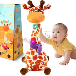 JISONCASE Talking Dancing Giraffe Baby Toy, Adjustable Volume Tummy Time Toy Repeating What You Say, Singing Mimicking Recording Sensory Education for Toddlers Boy Girls | Talking singing giraffe toy with record & repeat, adjustable volume, mimicking function, music, and sensory play for gifts