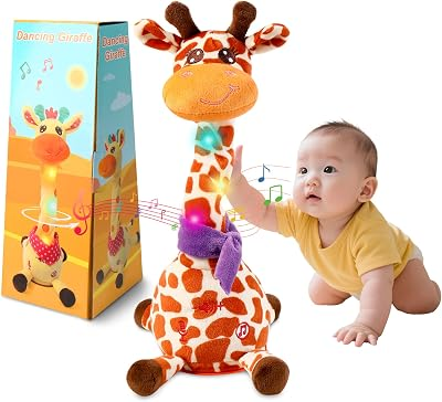 JISONCASE Talking Dancing Giraffe Baby Toy, Adjustable Volume Tummy Time Toy Repeating What You Say, Singing Mimicking Recording Sensory Education for Toddlers Boy Girls | Talking singing giraffe toy with record & repeat, adjustable volume, mimicking function, music, and sensory play for gifts