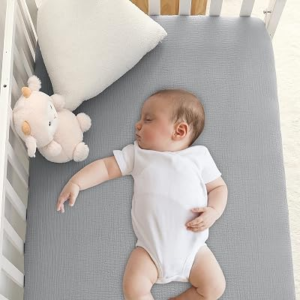 Muslin Crib Sheets,100% Organic Cotton Toddler Bed Sheet Soft Breathable, Fitted 52”x 28”x 9”Baby Cribs Mattress for Girl & Boy, Grey