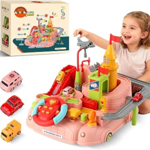 2026 Upgraded Car Adventure Toy for 3 4 5 6 Year Old Boys Girls, Race Track Toy with Steering Wheel & Sound, Montessori STEM Toys for Toddlers, Fine Motor Skills Birthday Gift for 3-5 Year Old Kids