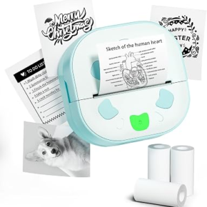 Sticker Printer, PrintPods Mini Printer, Bluetooth Portable Sticker Maker with 3 Rolls Paper, Print Pod Inkless Thermal Printer for iPhone, Impresora Portátil for Notes, Journal, DIY, Kids Gift