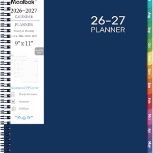 Planner 2026-2027, Academic Planner 2026-2027 – 2026-2027 Weekly and Monthly Planner, A4(9″ x 11″), July 2026 – June 2027, Storage Pocket, Daily Agenda Book, College Organizer Notebook, Teacher Student Planning Book with Tabs, Blue