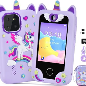 Kids Smart Phone for Girls, Kids Camera Toy Phone for Ages 3 4 5 6 8 Year Old, Christmas Birthday Gifts Toddler Cell Phone with Touchscreen, 44 Games, Music Player, 32GB Card & Bag Purple