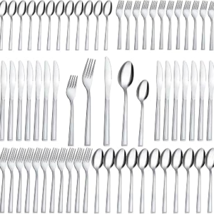 Hunnycook 60-Piece Silverware Set – Stainless Steel Silverware Set for 12, Include Fork Knife Spoon Set, Mirror Polished, Dishwasher Safe, Cutlery Set for Home Kitchen Restaurant