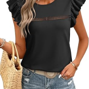 JUSTFASHIONNOW Womens Ruffle Short Sleeve Tops