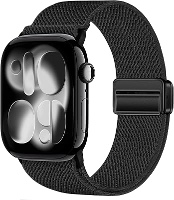 Stretchy Band Compatible with Apple Watch Bands 40mm 41mm 42mm 38mm 44mm 45mm 46mm 49mm Women Men,Magnetic Clasp Nylon Elastic Sport Strap for iWatch Series 11 10 9 8 7 6 5 4 3 SE SE2 SE3 Ultra (black, 38mm/40mm/41mm/(42mm-Series 10 11))