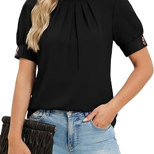 FUNLINGO Womens Short Puff Sleeve Tops