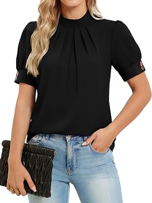 FUNLINGO Womens Short Puff Sleeve Tops