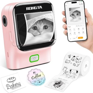 Rongta Mini Sticker Printer, Bluetooth Thermal Label Printer, Portable Inkless Label Maker Suitable for Creative Kids DIY, Diaries, Study Notes, Pink