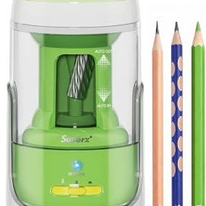 M&G S5 Electric Pencil Sharpener,Fully Automatic for 6.5–11mm No.2&Colored Pencil,Auto In&Out,3 Sharpness Modes,Type-C Rechargeable,Helical Blade,Cute Pencil Sharpener for School Classroom Home, Green
