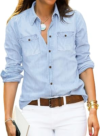 VETINEE Womens Button Down Denim Shirt