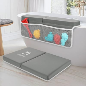 Bath Kneeler and Elbow Rest Pad Set – 2-Inch Thick Comfortable Baby Bath Kneeler Pads, Quick-Dry Non-Slip Bathtub Mat with Toy Organizer for Knee & Arm Support for Baby Bath Time