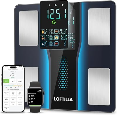 LOFTILLA Smart Scale with BMI, Body Fat, Muscle Mass, 8-in-1 Display | Digital Bathroom Weight Scale with 14 Body Composition Metrics, Bluetooth App Sync, for Home and Gym Use,Black