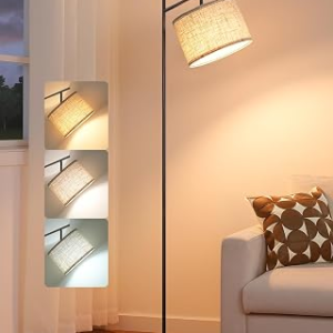 EDISHINE Modern Floor Lamps for Living Room, 64.7″ Minimalist Standing Lamp with 3 Color Temperatures Bulb & Adjustable Linen Shade, Foot Pedal Switch