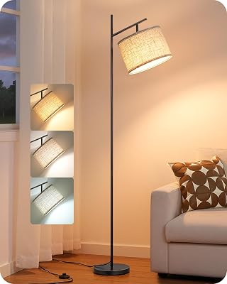 EDISHINE Modern Floor Lamps for Living Room, 64.7" Minimalist Standing Lamp with 3 Color Temperatures Bulb & Adjustable Linen Shade, Foot Pedal Switch