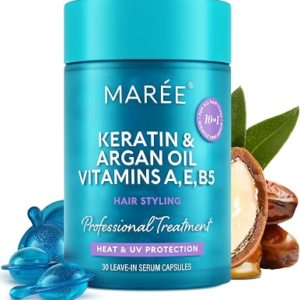 MAREE Hair Serum for Frizzy Dry Hair – Styling Capsules with Keratin, Argan Oil, Vitamins A E B5 – UV & Heat Protectant Frizz Control Serum for Women – Aceite Para el Cabello Treatment | for Frizzy, Styling Capsules, with Jojoba, for Women, Frizzy, Damaged
