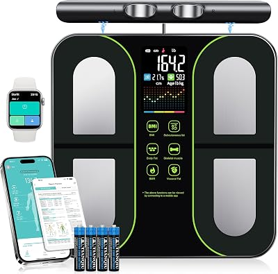 Digital Scales for Body Weight, 8-Electrode Smart Bathroom Weight Scale with BMI, BMR, Body Fat, Muscle Mass, Body Composition Analysis with VA Color Screen and Retractable Handle 400lbs