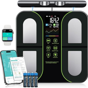 Digital Scales for Body Weight, 8-Electrode Smart Bathroom Weight Scale with BMI, BMR, Body Fat, Muscle Mass, Body Composition Analysis with VA Color Screen and Retractable Handle 400lbs