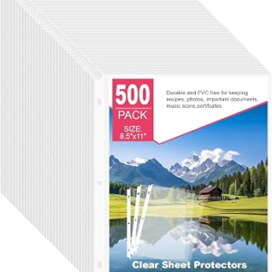 Sheet Protectors 500 Pack | Fits 8.5×11 Paper & 3-Ring Binders | Glare-Reducing Textured Surface with Reinforced Edges | Acid-Free Top-Loading for Home, School & Office