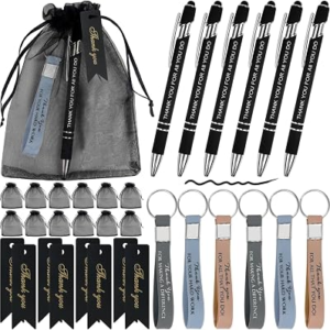 ANPHILE Employee Appreciation Gifts Bulk, 24 Pack Thank You Gifts | for Coworkers Staff Teachers Nurses Volunteers Includes Inspirational Keychains Pens Thank You Cards and Organza Gift Bags