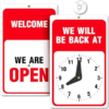 Will Return Sign With Clock – 9.25 x 5.75 Inch – Bright Red and White Colors – Includes Suction Cup – Ideal Be Right Back Signs for Business, Retail Store, Office Door or Window