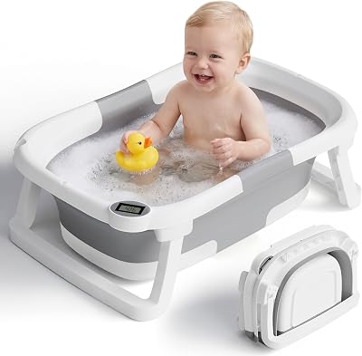 IBABYMAX Collapsible Baby Bathtub with Thermometer