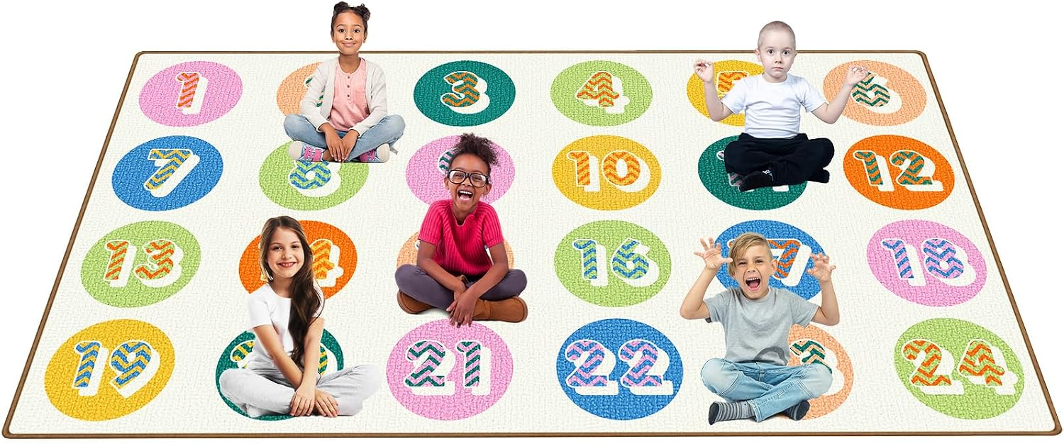 Booooom Jackson Pastel Number Seating Classroom Rug for Kids Room Seating Décor, 7'6''x13 Large Preschool Carpet Seating Rug for Teaching and Playroom, Non-Slip Rubber Backing
