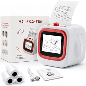 AI Sticker Printer for Kids, Voice Activated Mini Printer with Preview Screen & AI Voice Response, Portable Thermal Sticker Maker with 6 Art Styles & App, Sticker Printer Box Gift for Girls Boys