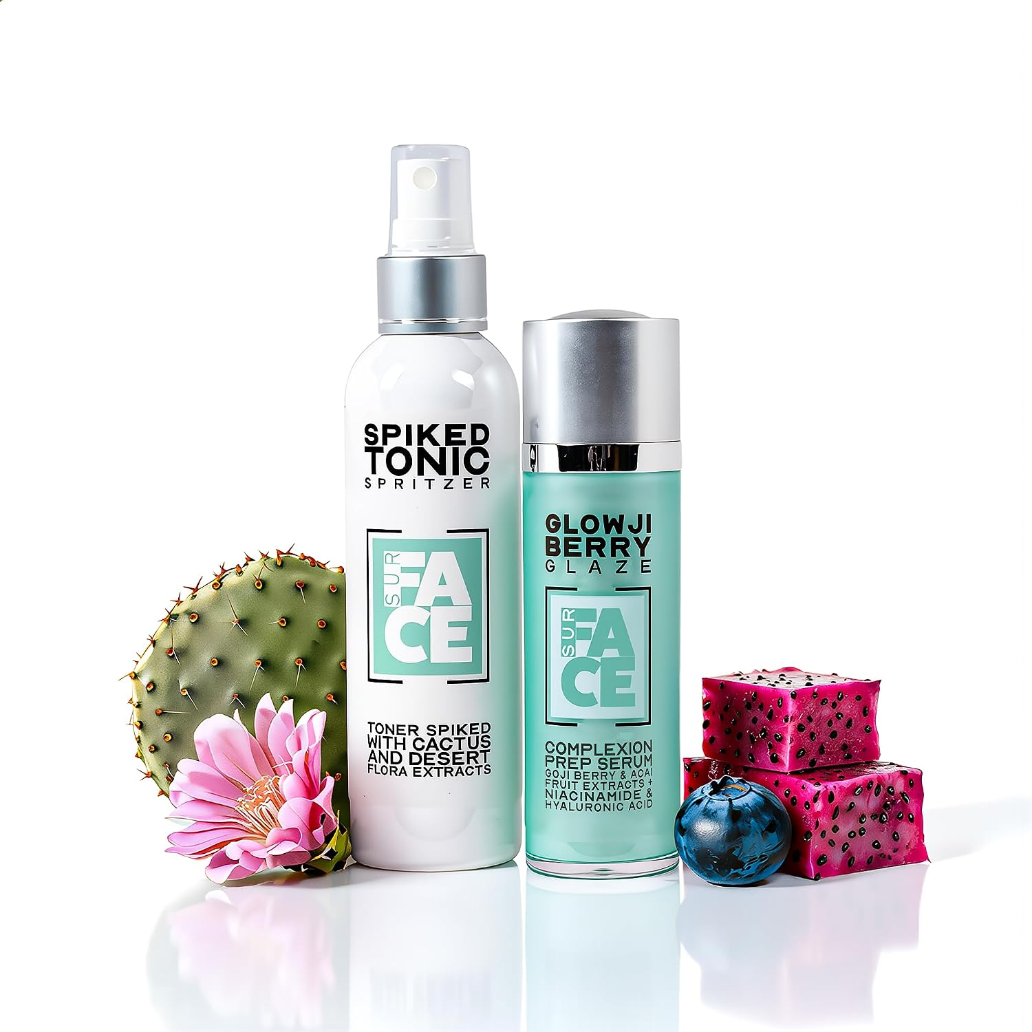 SurFACE 2-Step Skincare Gift Set – Hydrating & Brightening Duo with Niacinamide, Hyaluronic Acid and Antioxidants – Spiked & Glazed Dynamic Dew-O - Giftable 2-Piece