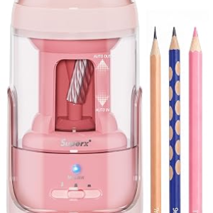 M&G S5 Electric Pencil Sharpener,Fully Automatic for 6.5–11mm No.2&Colored Pencils,Auto In&Out,3 Sharpness Modes,Type-C Rechargeable,Helical Blade,Cute Pencil Sharpener for School Classroom Home, Pink