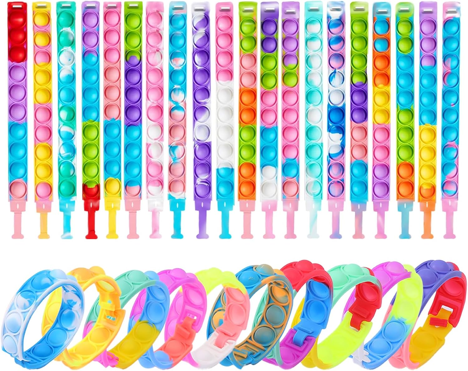 Tiusue 30PCS Pop Fidget Bracelets Party Favors for Kids Pop It Bracelets Fidget Toys Bulk Its Fidget Toy for Kids Goodie Bags Stuffers Classroom Bubble Poppers Toddlers Sensory Toys for Girls Boys