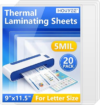 HOUYEE Laminating Sheets 5 Mil, Hold 8.5 x 11 Inches, 20 Pack Thermal Laminating Pouches, 9 x 11.5 Laminate Sheets for Laminator, Ultra Clear, Letter Size, Office and School Supplies