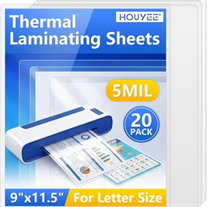 HOUYEE Laminating Sheets 5 Mil, Hold 8.5 x 11 Inches, 20 Pack Thermal Laminating Pouches, 9 x 11.5 Laminate Sheets for Laminator, Ultra Clear, Letter Size, Office and School Supplies
