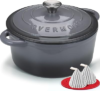 Overmont Enameled Cast Iron Dutch Oven – 4.5QT Pot with Lid Cookbook & Cotton Potholders – Heavy-Duty Cookware for Braising, Stews, Roasting, Sourdough Baking grey