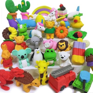 36Pcs Animal Erasers for Kids Cute Pencil Erasers Bulk Desk Pets Puzzle for Classroom Rewards Treasure Box Toys for Boys and Girls Classroom Prizes Party Favors for Kids Back to School Supplies