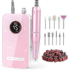 Professional Nail Drill Electric File 45000RPM, Portable Rechargeable Electric Nail File with 11 Drill Bits & 50 Sanding Bands, Low Noise Nail Drill Kit for Acrylic Gel Nails, Salon & Home Use, Pink