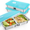 teytoy 2 Pack Stainless Steel Snack Containers, Reusable Grab and Go Snack Containers with Lids, Double Compartment Food Storage Containers for Travel, Outdoor Camping