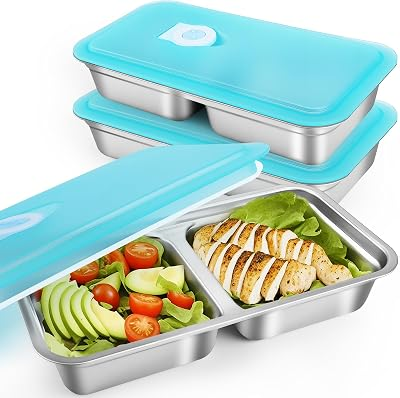 teytoy 2 Pack Stainless Steel Snack Containers, Reusable Grab and Go Snack Containers with Lids, Double Compartment Food Storage Containers for Travel, Outdoor Camping